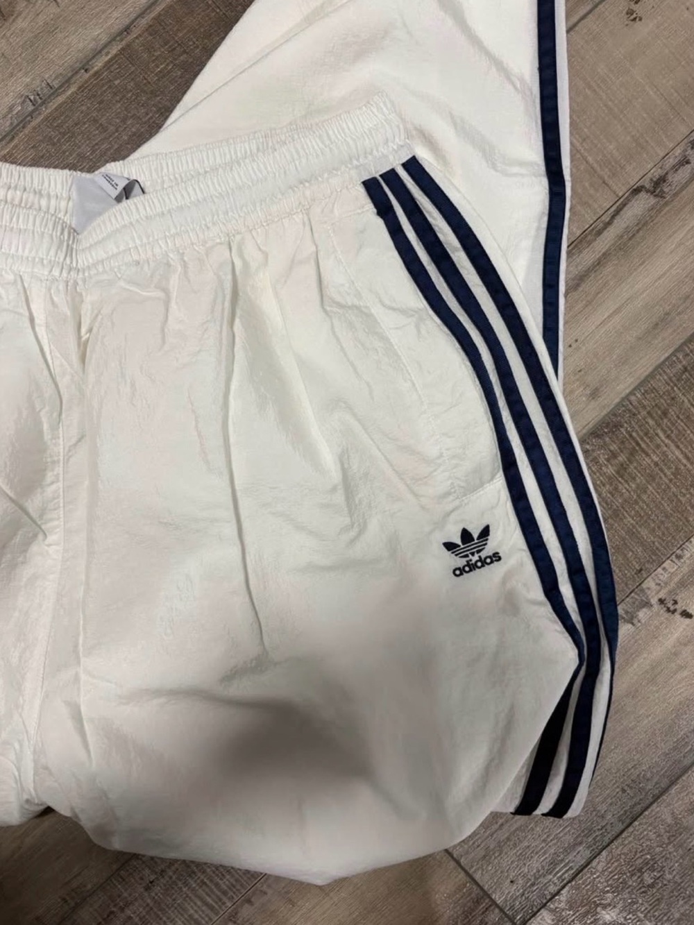 adidas White Elastic Waist Track Pants with Trefoil Tag